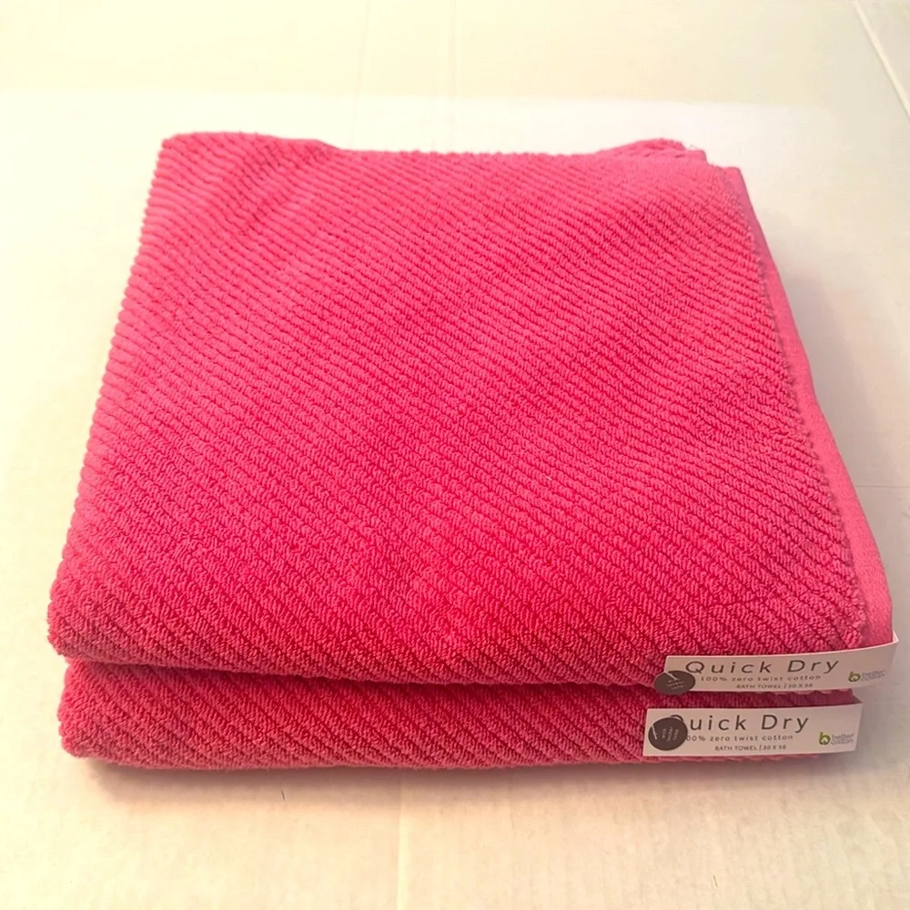 💥10pc QUICK DRY 100% Cotton Zero Twist Cotton Bath Towel Set - Shocking Pink